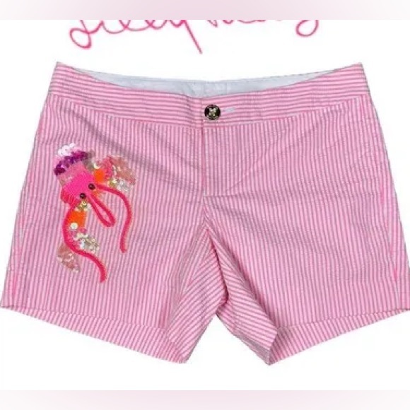 NEW callahan party shorts pink cosmo seersucker stripe sequin squid Lilly NWOT - Picture 1 of 16